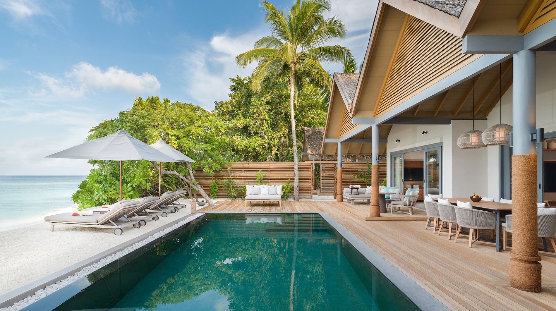 Pool and patio at Vakkaru Maldives four bedroom beach pool retreat