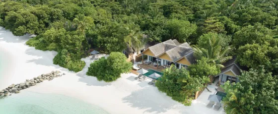 Private beach villa at Vakkaru Maldives with pool and ocean view