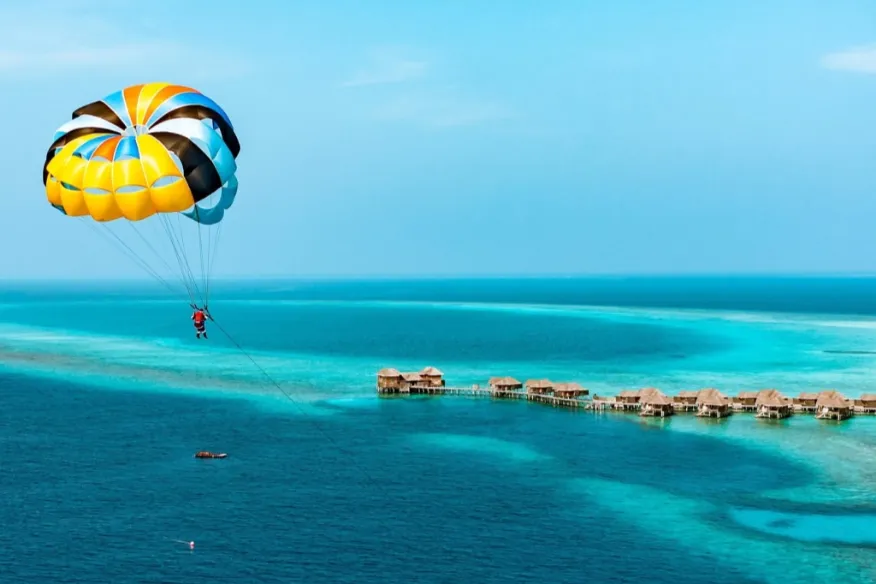 Parasailing at Vakkaru Maldives with panoramic views of Baa Atoll