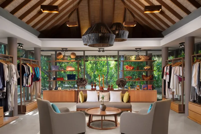 Sand Boutique at Vakkaru Maldives with resort wear and island views.