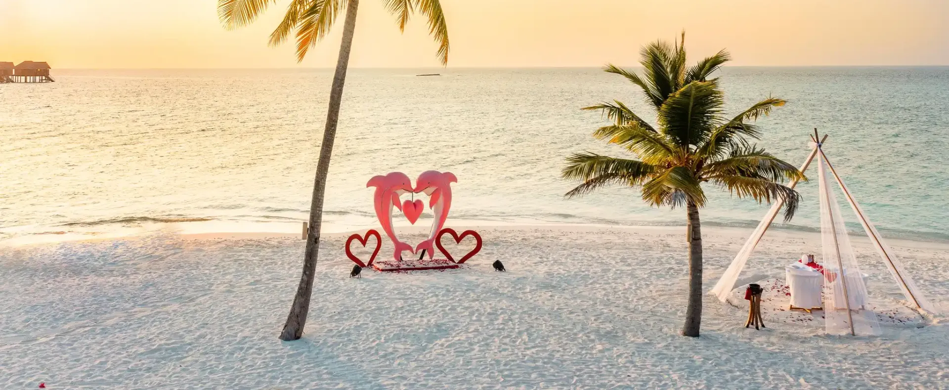 Romantic beach sunset setup located at Vakkaru Maldives resort