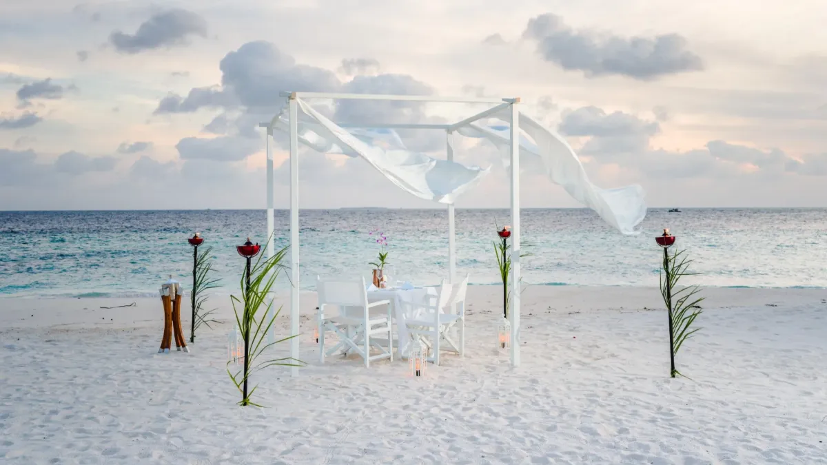 Luxury destination dining experience at Vakkaru Maldives set in a private tropical island location.